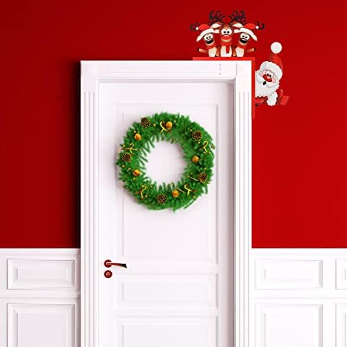 קישוט מסגרת דלת חג המולד של Caneem | פינת דלת עץ סנטה קלאוס איילים שלט | מסגרות חלון חג המולד לעיצוב קיר, קישוטים